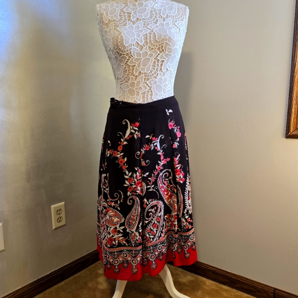 Women's Floral Print Silk Skirt